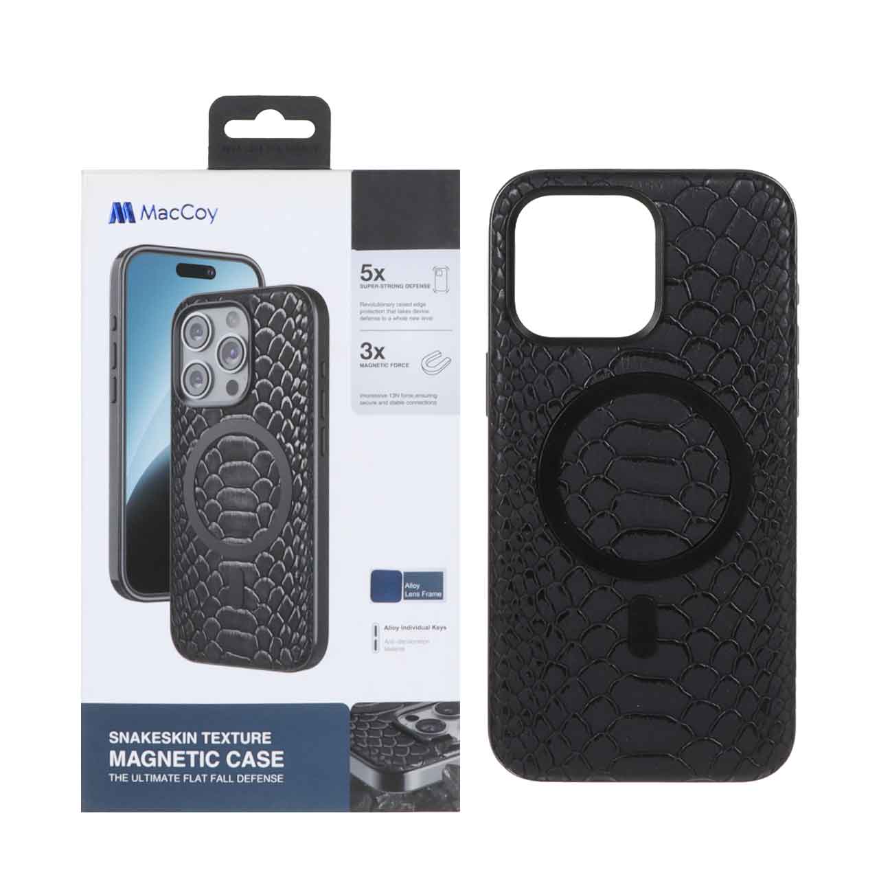 قاب اورجینال MacCoy چرمی پوست ماری MagSafe مدل Apple iPhone 15 Pro Max - مشکی (پک دار)