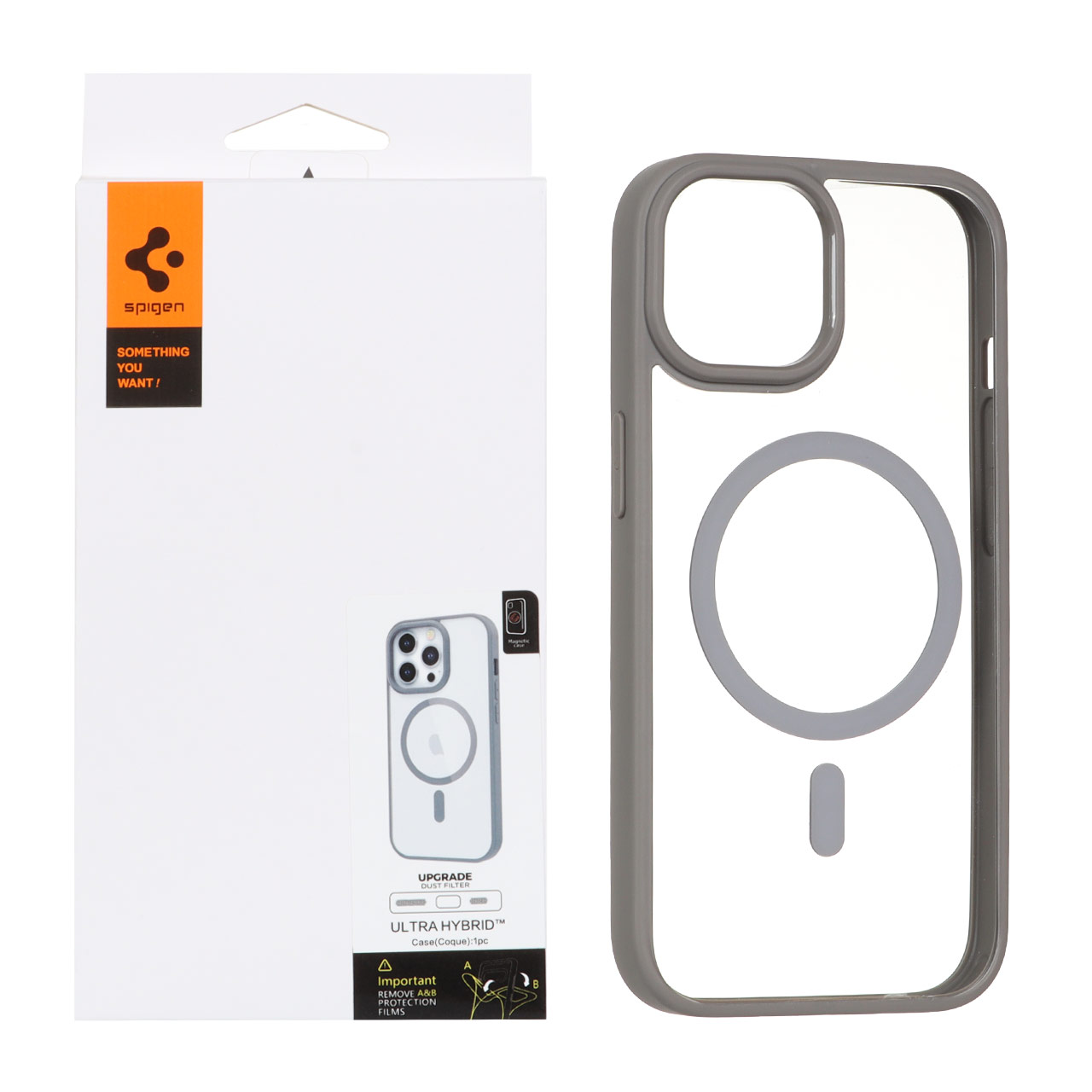 قاب اورجینال Magsafe Spigen با توری اسپیکر فلزی Apple iPhone 15 / iPhone 14 / iPhone 13 - طوسی (پک دار)