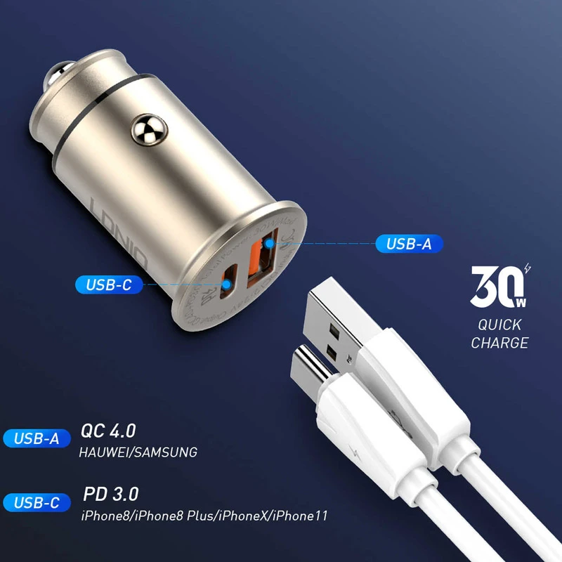 شارژر فندکی الدینیو مدل C506Q به همراه کابل تبدیل microUSB