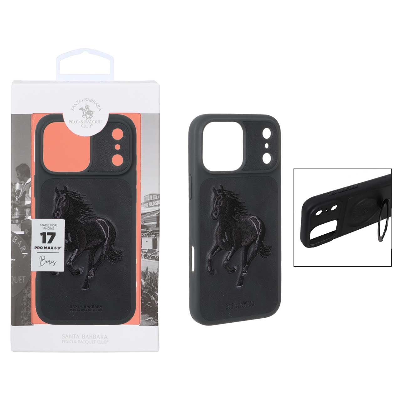 قاب اورجینال Polo Santa Barbara چرمی گلدوزی MagSafe مدل Apple iPhone 17 Pro Max - مشکی (پک دار)