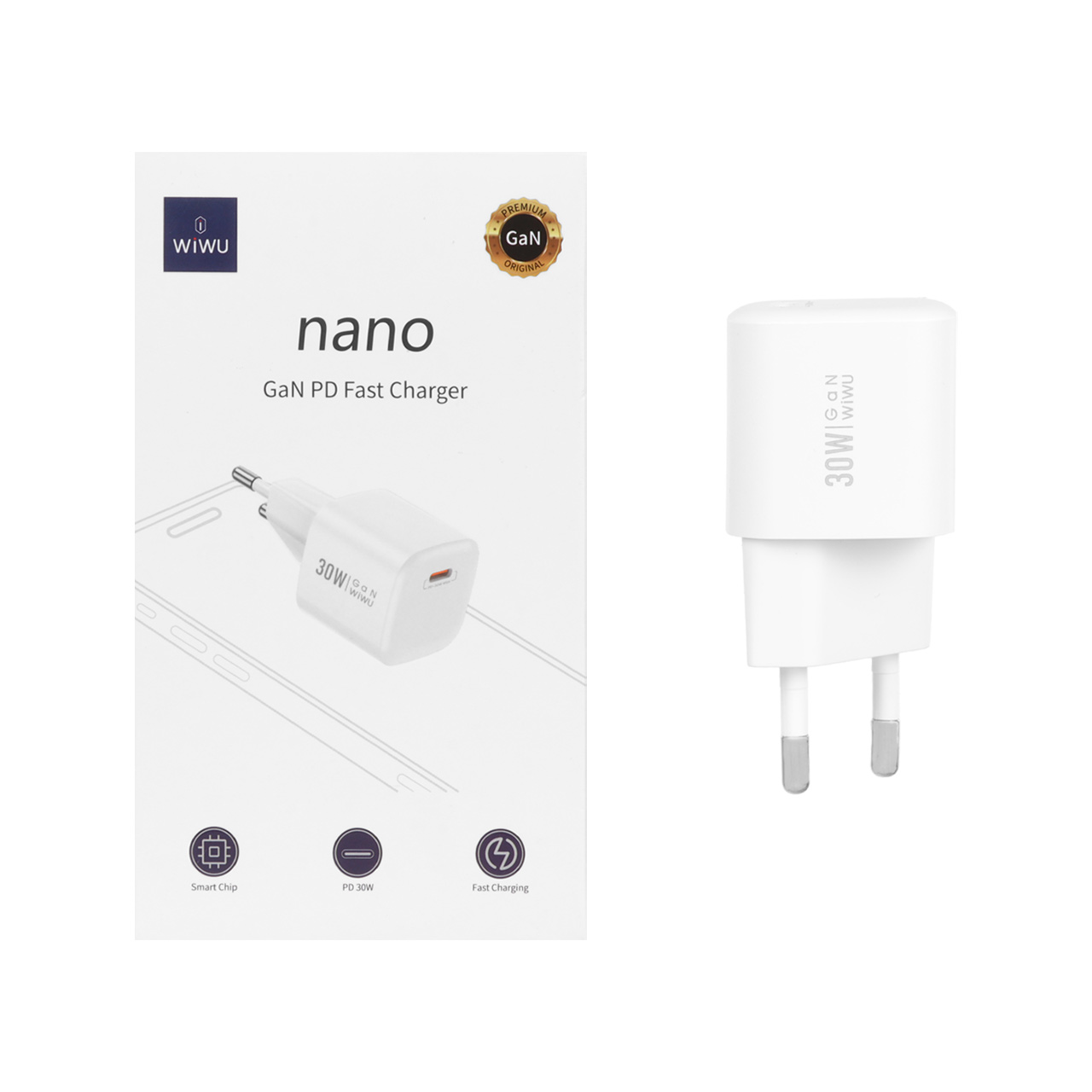 شارژر دیواری فست و PD تک پورت Wiwu مدل U006EU 30W - سفید