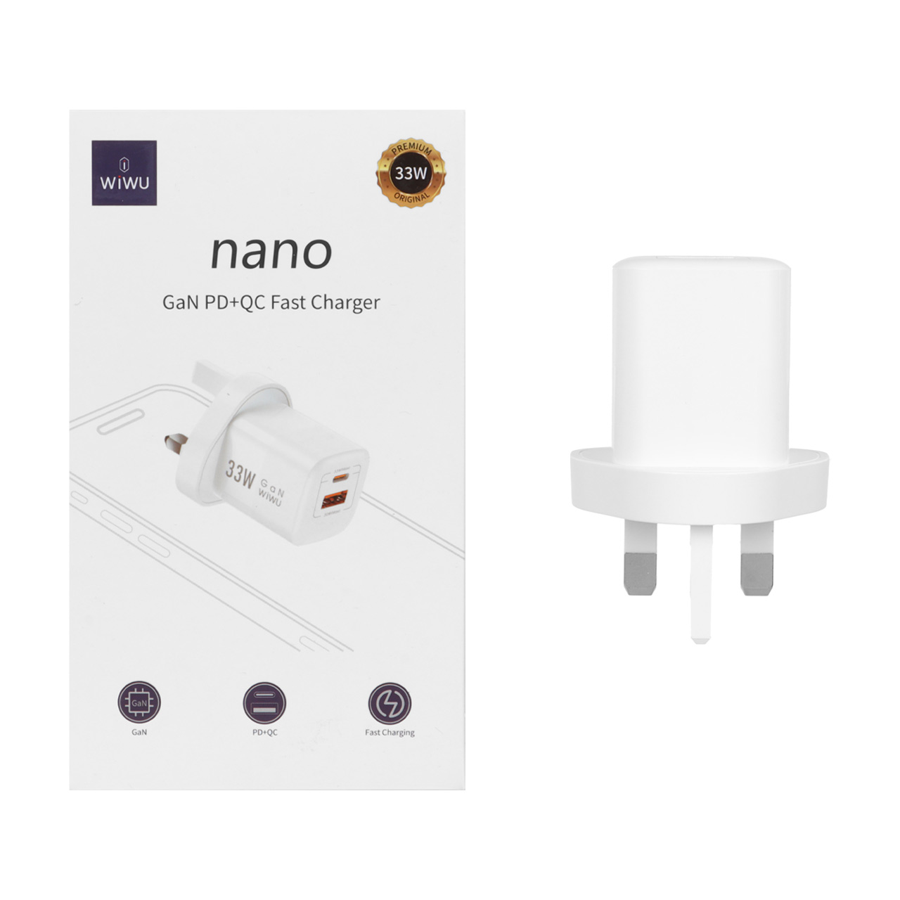 شارژر دیواری سه پین فست و PD دو پورت Wiwu مدل U008UK 33W - سفید