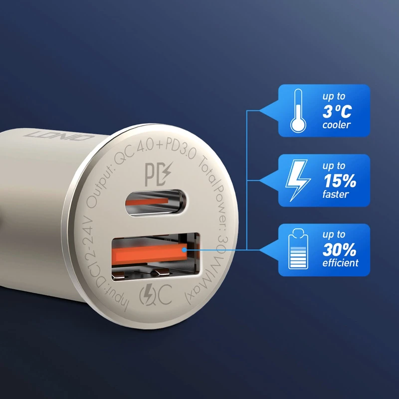 شارژر فندکی الدینیو مدل C506Q به همراه کابل تبدیل microUSB