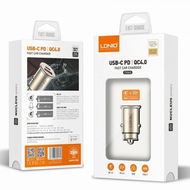 شارژر فندکی الدینیو مدل C506Q به همراه کابل تبدیل microUSB