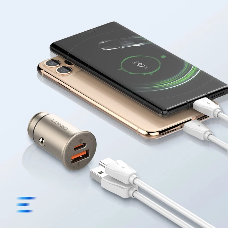 شارژر فندکی الدینیو مدل C506Q به همراه کابل تبدیل microUSB