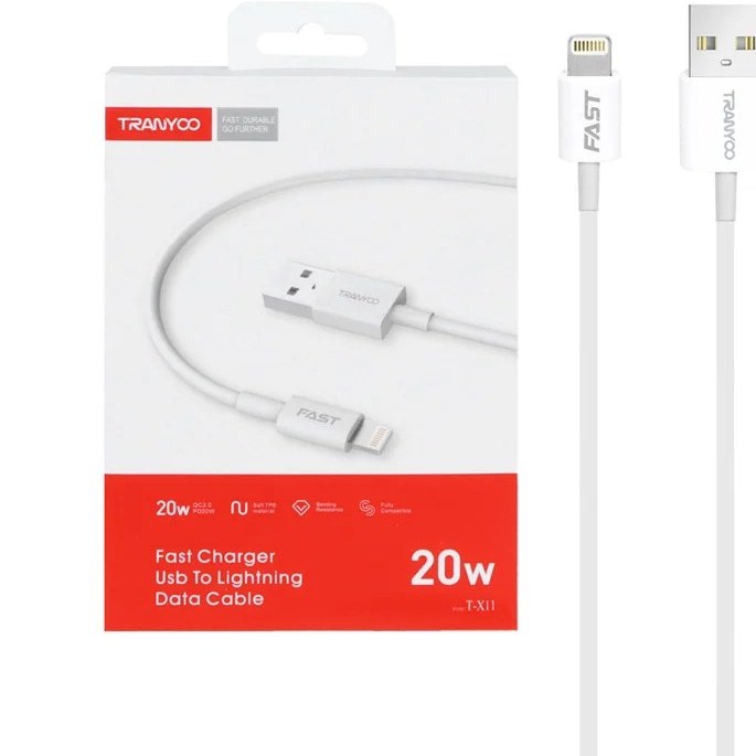 کابل شارژ فست 1.2 متری آیفون TRANYOO مدل T-X11 - سفید (پک جدید)