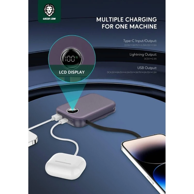 پاوربانک گرین لاین مدل Monaco MagSafe 22.5w ظرفیت 10000 میلی آمپر ساعت