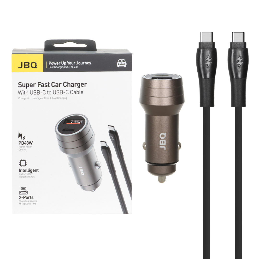 شارژر فندکی PD و فست دو پورت JBQ مدل C279634 48W به همراه کابل شارژ Type-C To Type-C